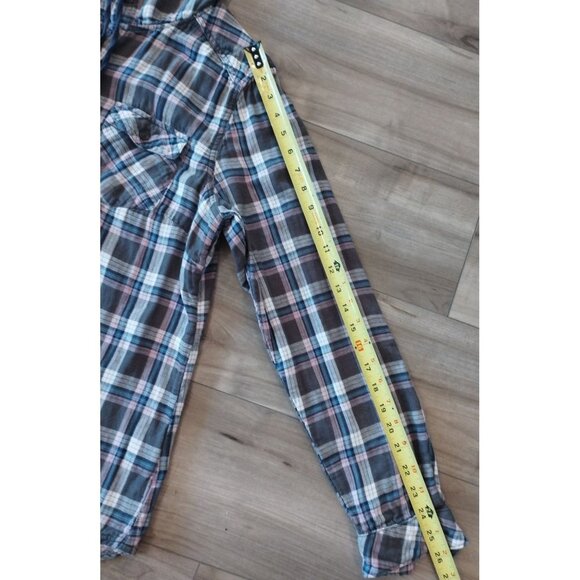 Boston Traders Womens Blue and Purple Plaid Button Down Shirt Jacket Hooded Shac - Picture 9 of 12